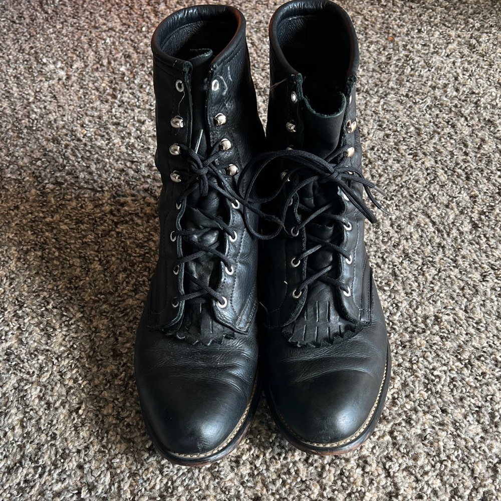 Vintage Laredo Womens 10 M Black Leather Lace-Up Ankle Boots Kilties USA